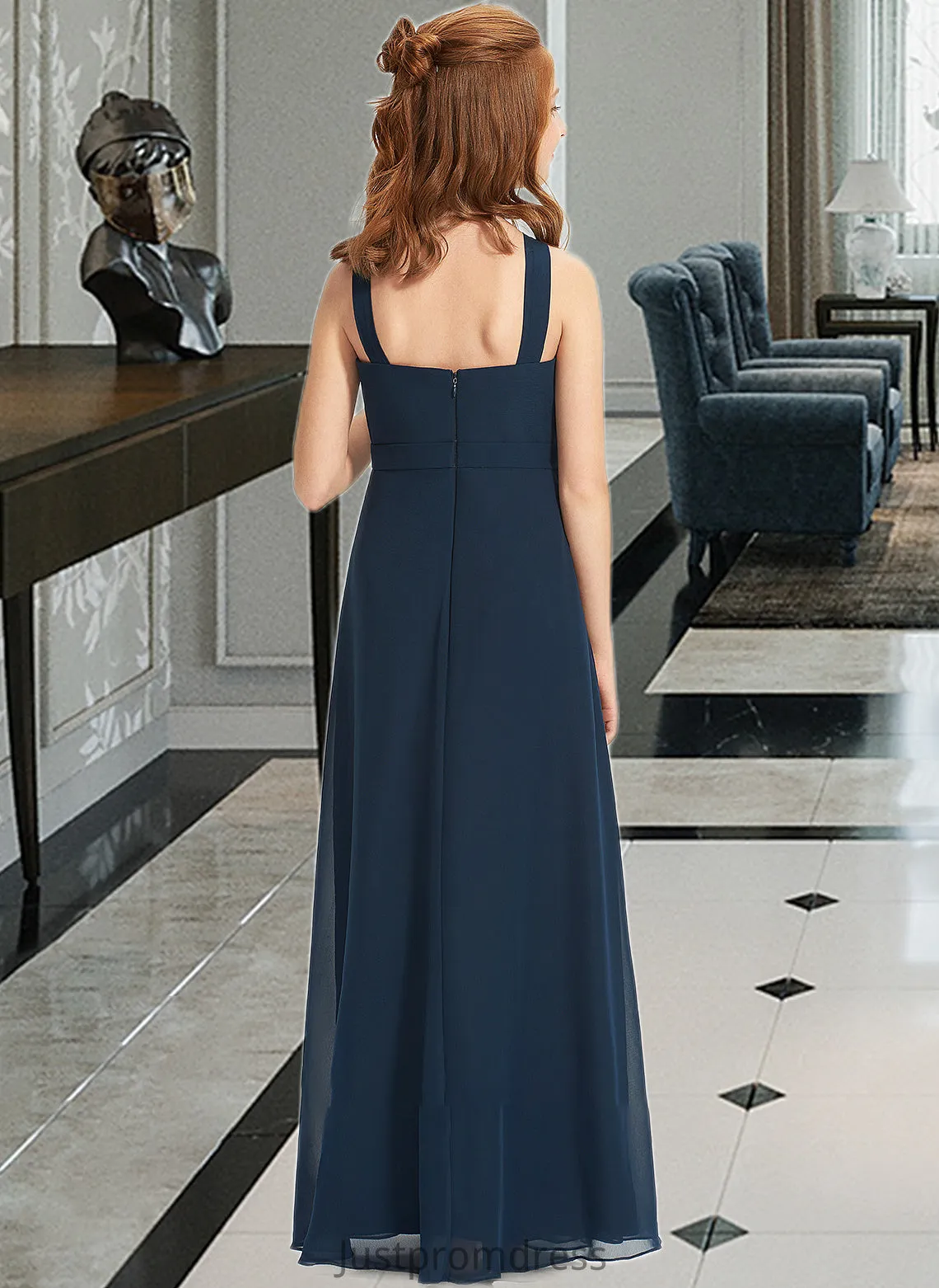 Marianna A-Line Scoop Neck Floor-Length Chiffon Junior Bridesmaid Dress With Ruffle HHP0013397