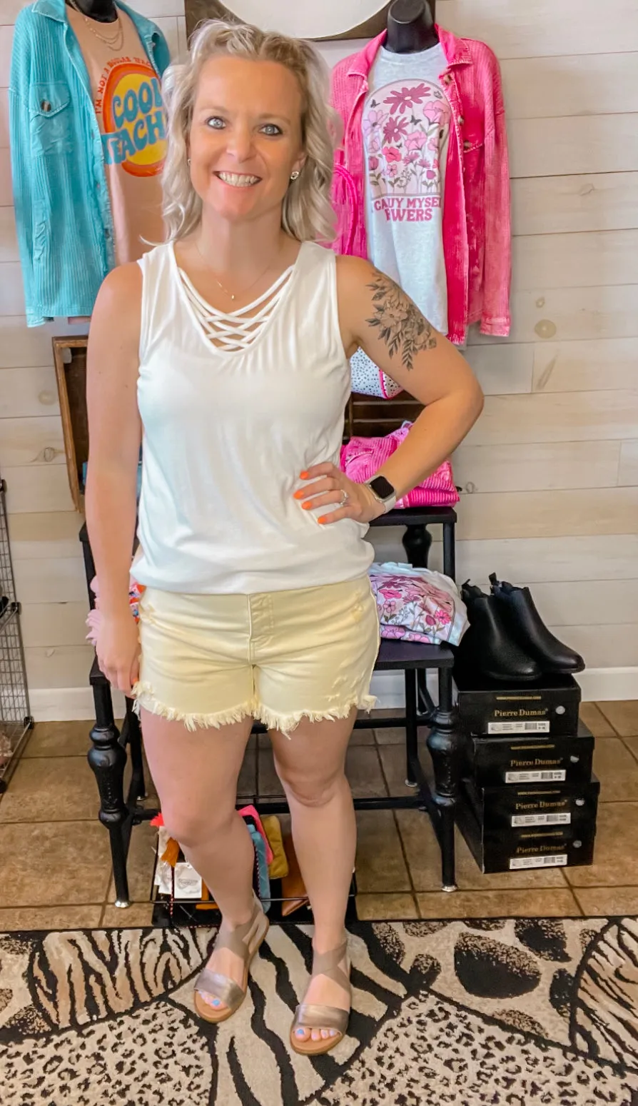 Mellow Yellow Distressed Shorts
