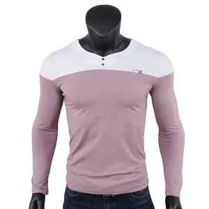 Mens Contrast Color Slim Fit V-Neck Long Sleeve T-Shirt