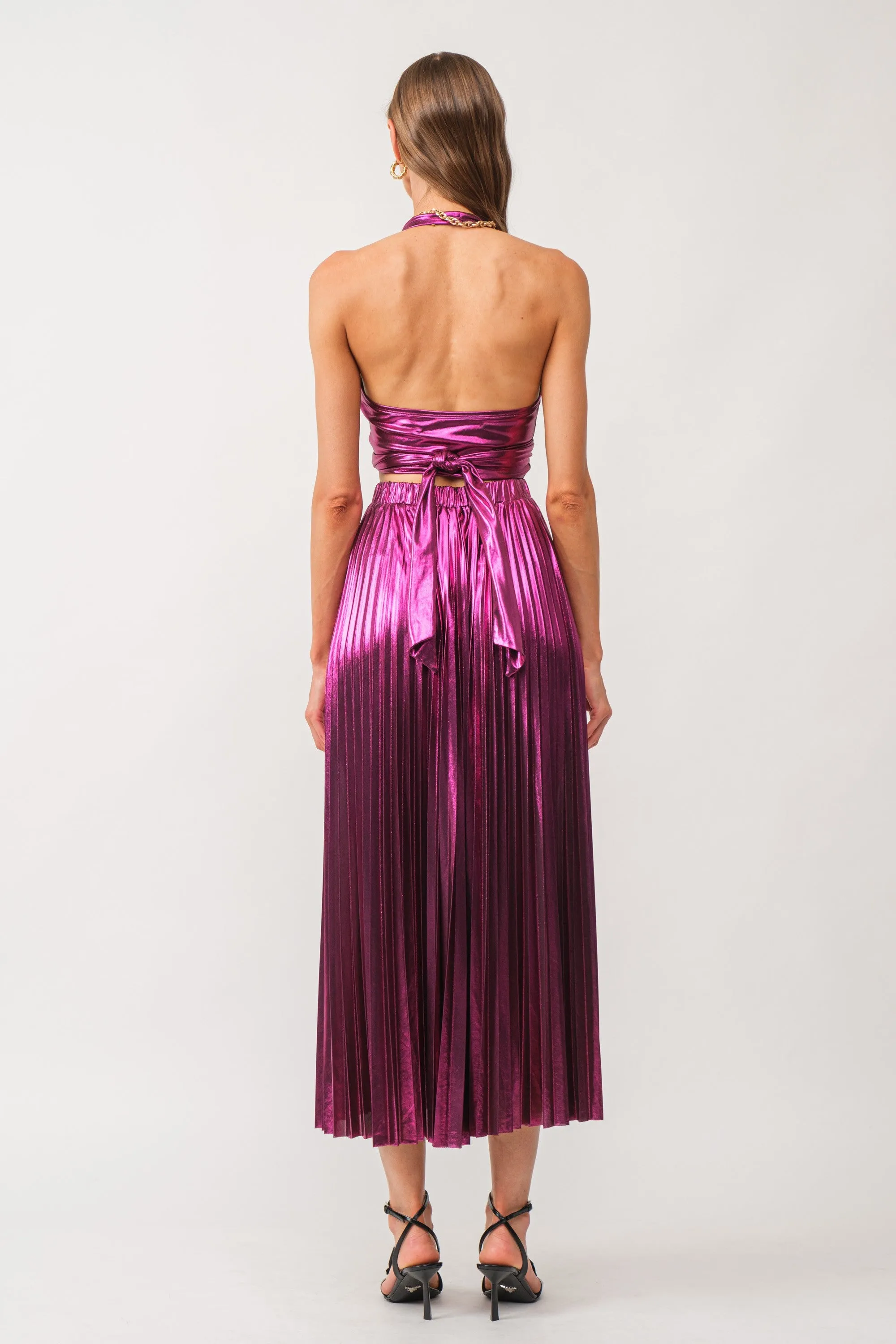 Metallic Halter Top Magenta