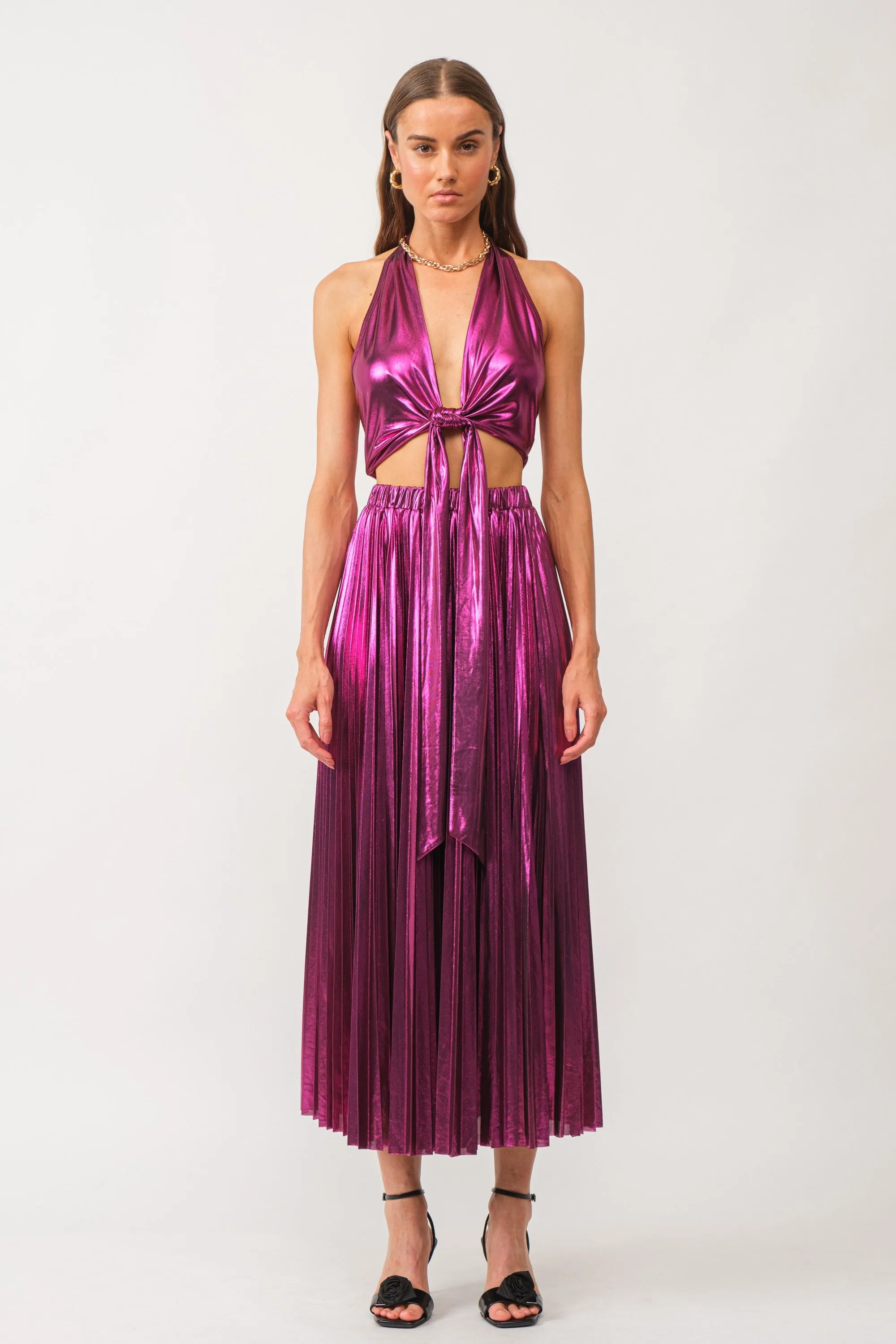 Metallic Halter Top Magenta