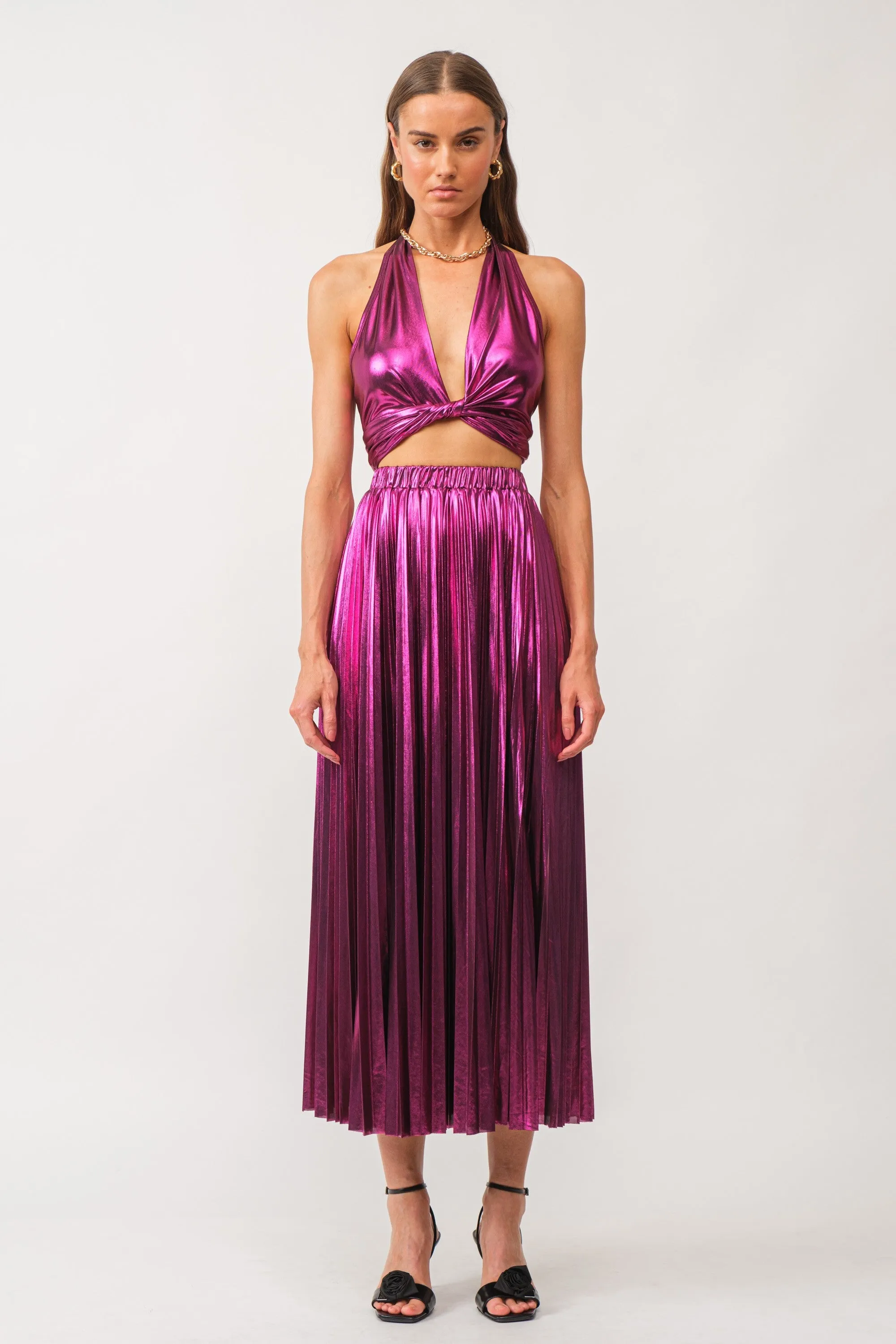 Metallic Halter Top Magenta