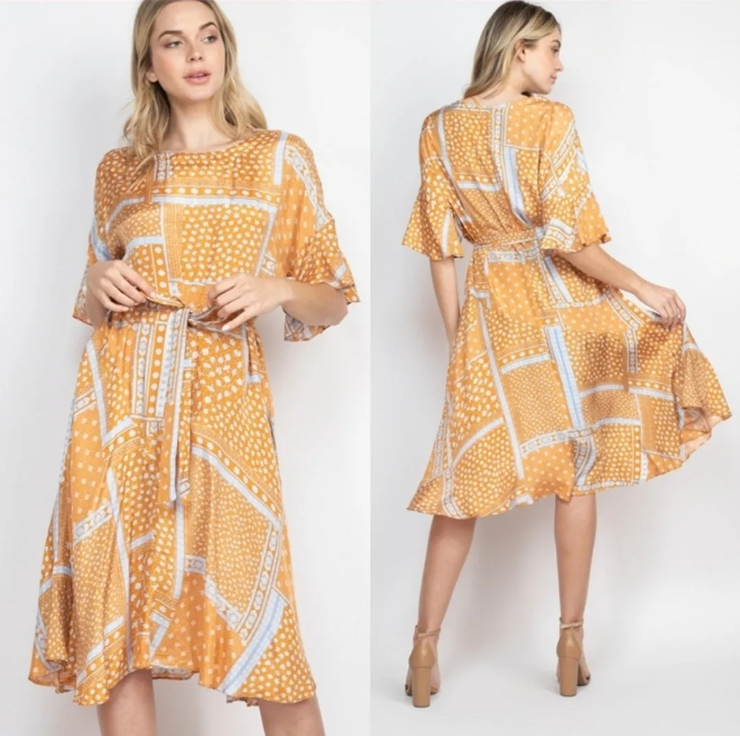 Mix Print Midi Dress