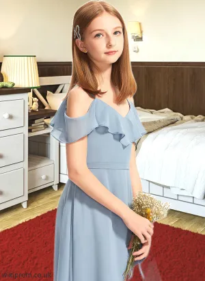 Nathalia A-Line Off-the-Shoulder Floor-Length Chiffon Junior Bridesmaid Dress With Ruffles SWKP0013334