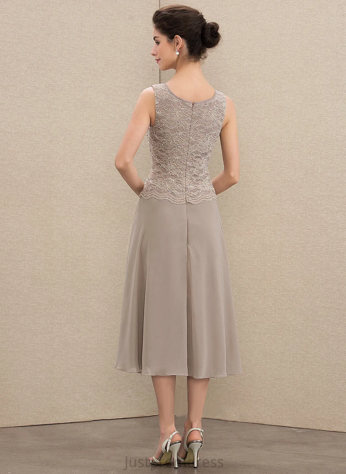 Neck of Mother A-Line Sequins the Bride With Tea-Length Alanna Mother of the Bride Dresses Chiffon Scoop Lace Dress