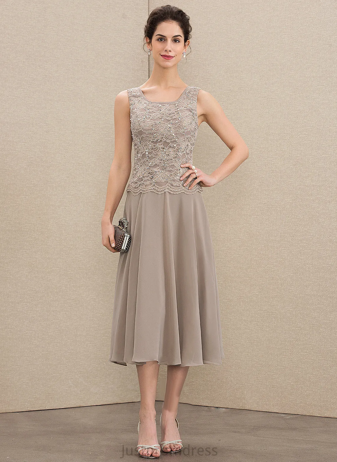 Neck of Mother A-Line Sequins the Bride With Tea-Length Alanna Mother of the Bride Dresses Chiffon Scoop Lace Dress