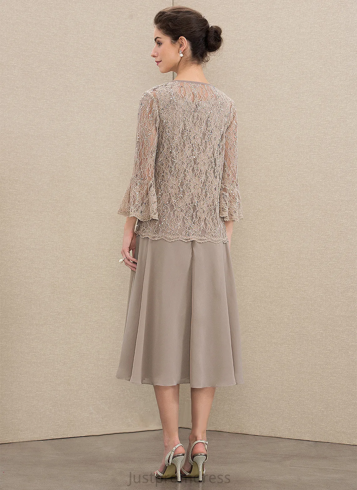 Neck of Mother A-Line Sequins the Bride With Tea-Length Alanna Mother of the Bride Dresses Chiffon Scoop Lace Dress