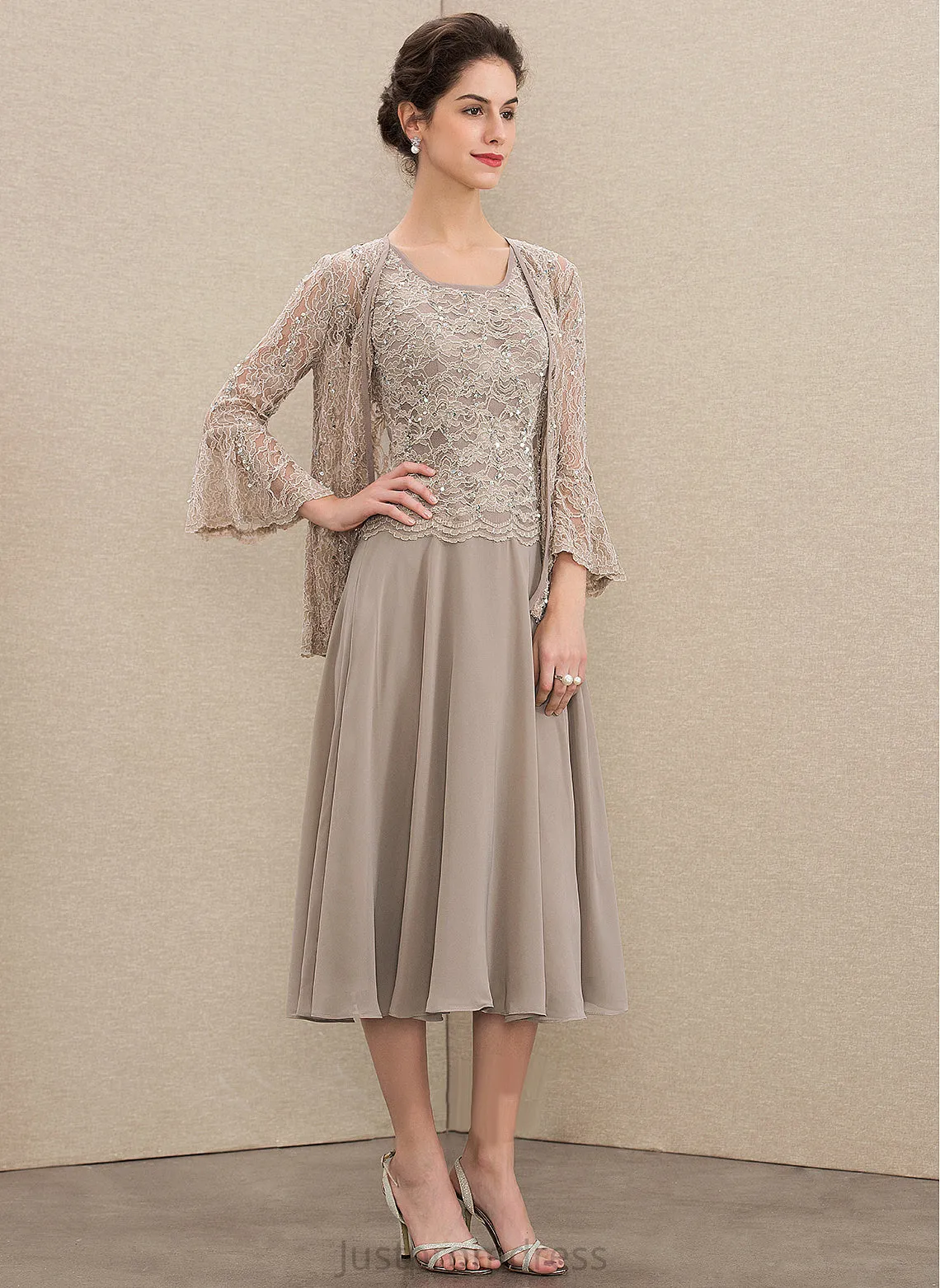 Neck of Mother A-Line Sequins the Bride With Tea-Length Alanna Mother of the Bride Dresses Chiffon Scoop Lace Dress