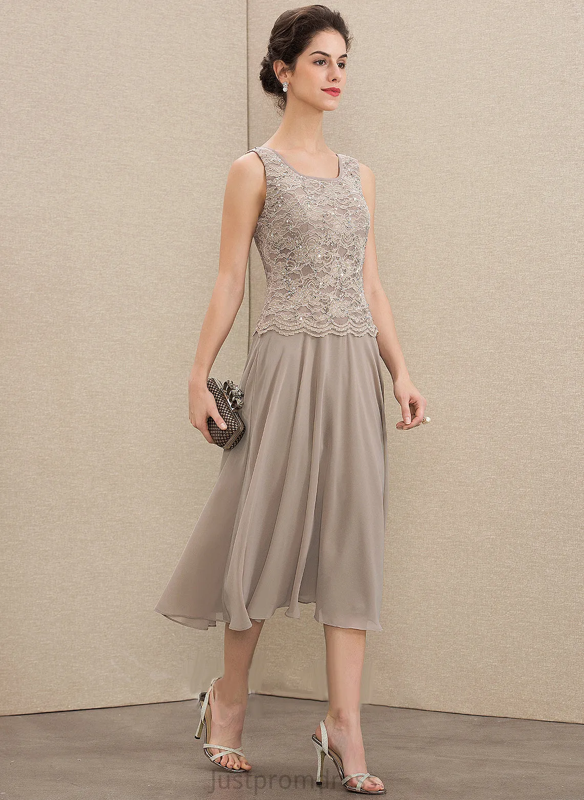 Neck of Mother A-Line Sequins the Bride With Tea-Length Alanna Mother of the Bride Dresses Chiffon Scoop Lace Dress