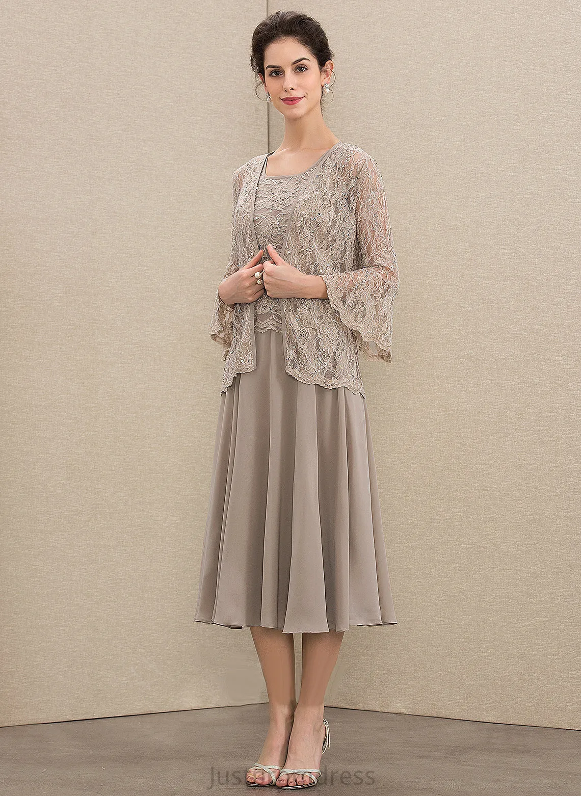 Neck of Mother A-Line Sequins the Bride With Tea-Length Alanna Mother of the Bride Dresses Chiffon Scoop Lace Dress