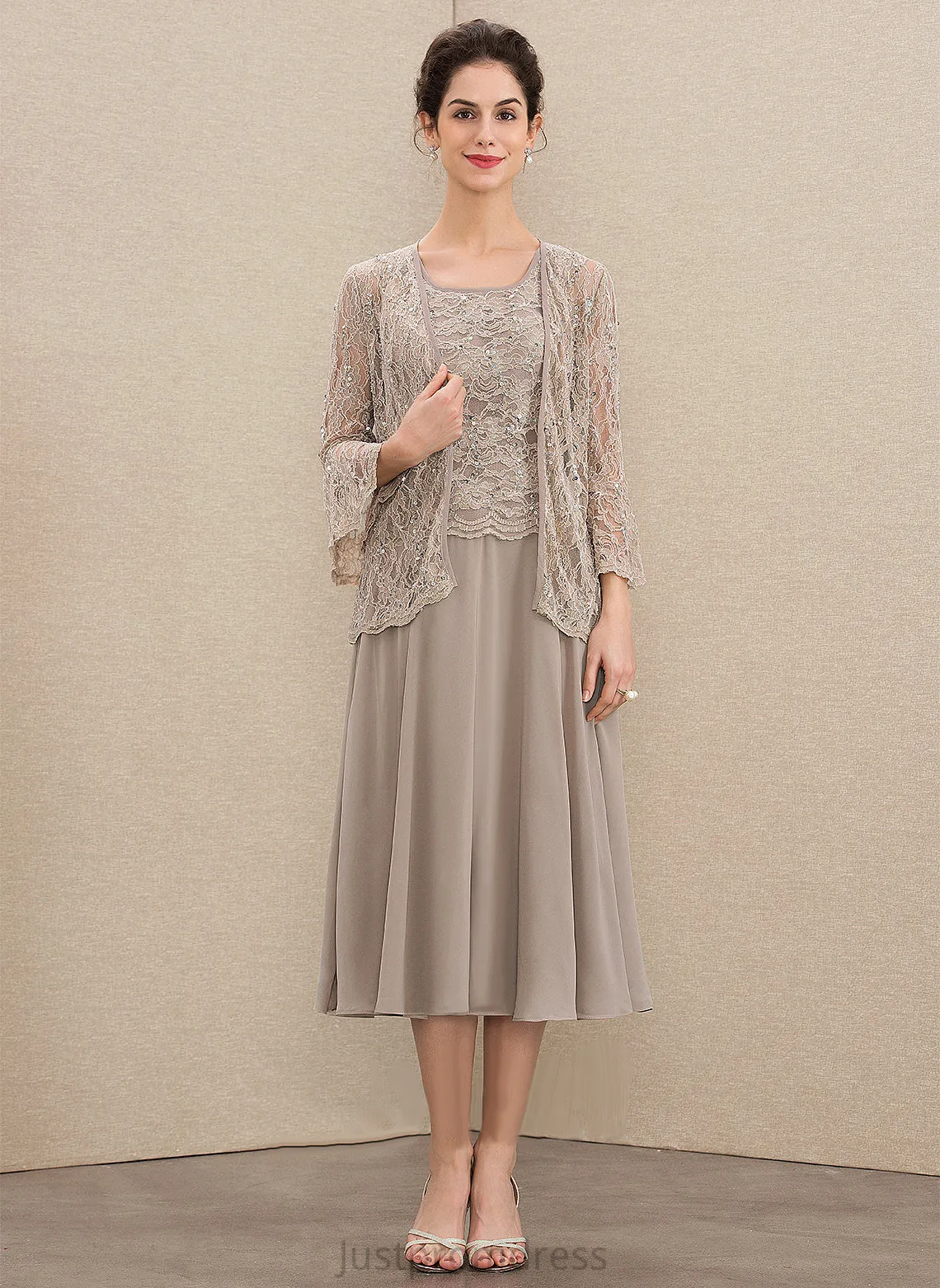 Neck of Mother A-Line Sequins the Bride With Tea-Length Alanna Mother of the Bride Dresses Chiffon Scoop Lace Dress