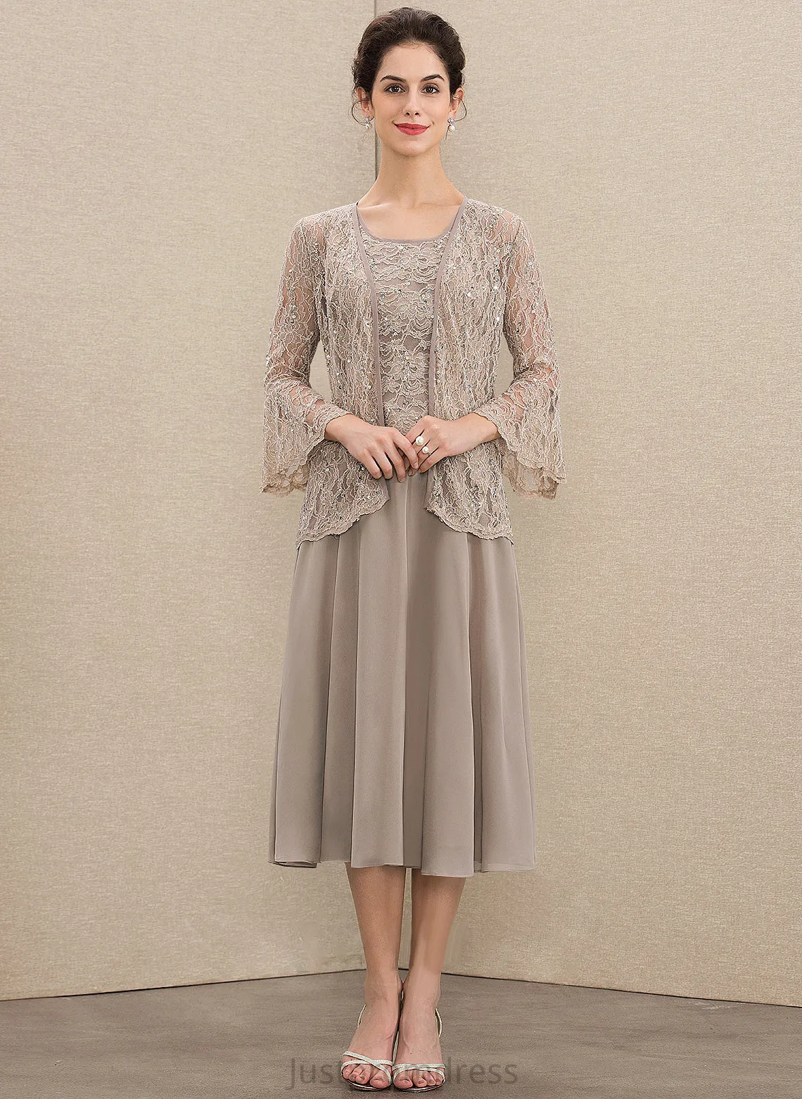Neck of Mother A-Line Sequins the Bride With Tea-Length Alanna Mother of the Bride Dresses Chiffon Scoop Lace Dress