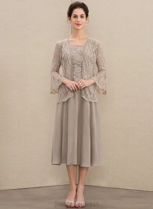 Neck of Mother A-Line Sequins the Bride With Tea-Length Alanna Mother of the Bride Dresses Chiffon Scoop Lace Dress