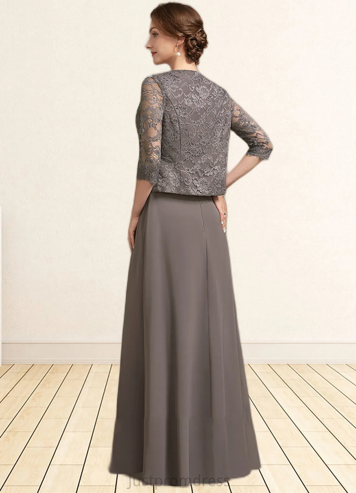 Nell A-Line Square Neckline Floor-Length Chiffon Lace Mother of the Bride Dress HH126P0014904