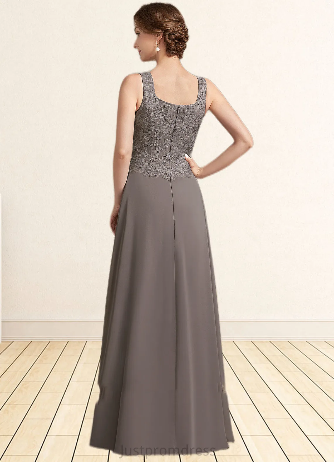 Nell A-Line Square Neckline Floor-Length Chiffon Lace Mother of the Bride Dress HH126P0014904