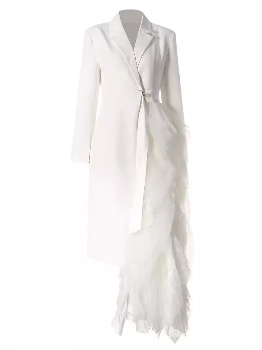 Niche Audit Asymmetric Business Dress Autumn Stitching Mesh High Sense Party Dress Large