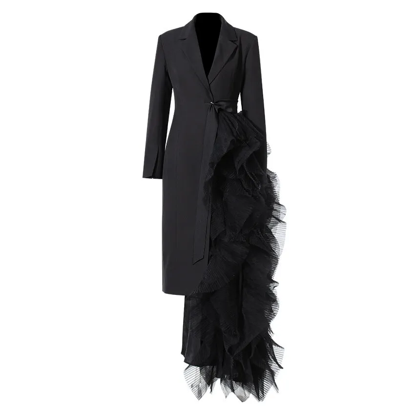 Niche Audit Asymmetric Business Dress Autumn Stitching Mesh High Sense Party Dress Large