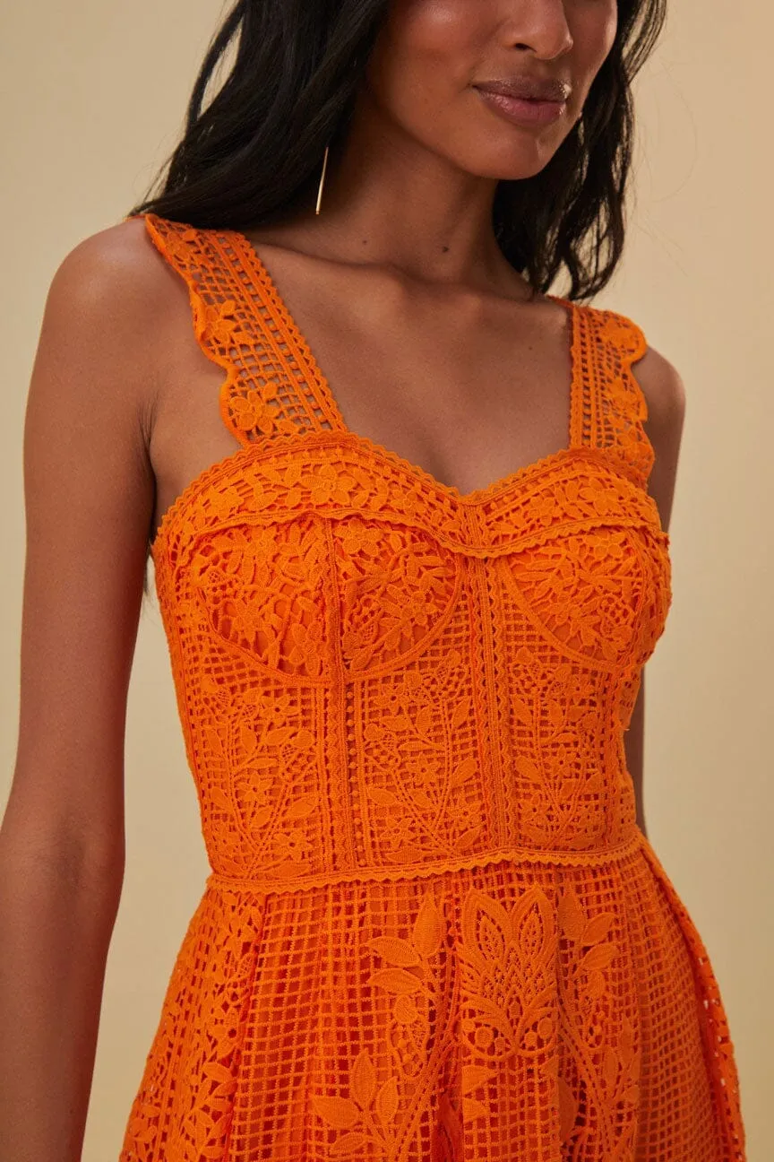 Orange Guipure Sleeveless Maxi Dress