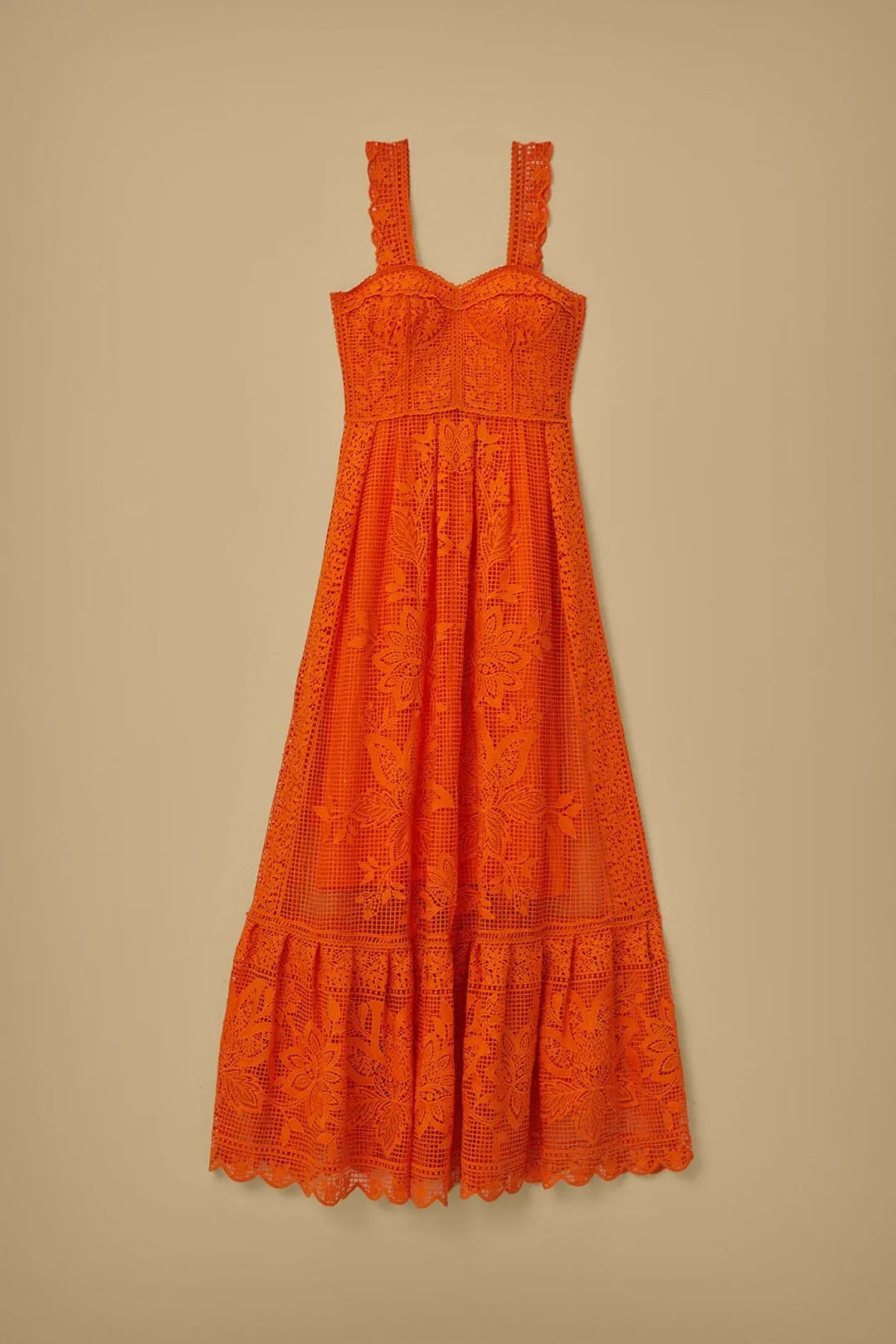 Orange Guipure Sleeveless Maxi Dress