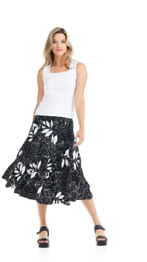 Panel Skirt - Black and White Floral