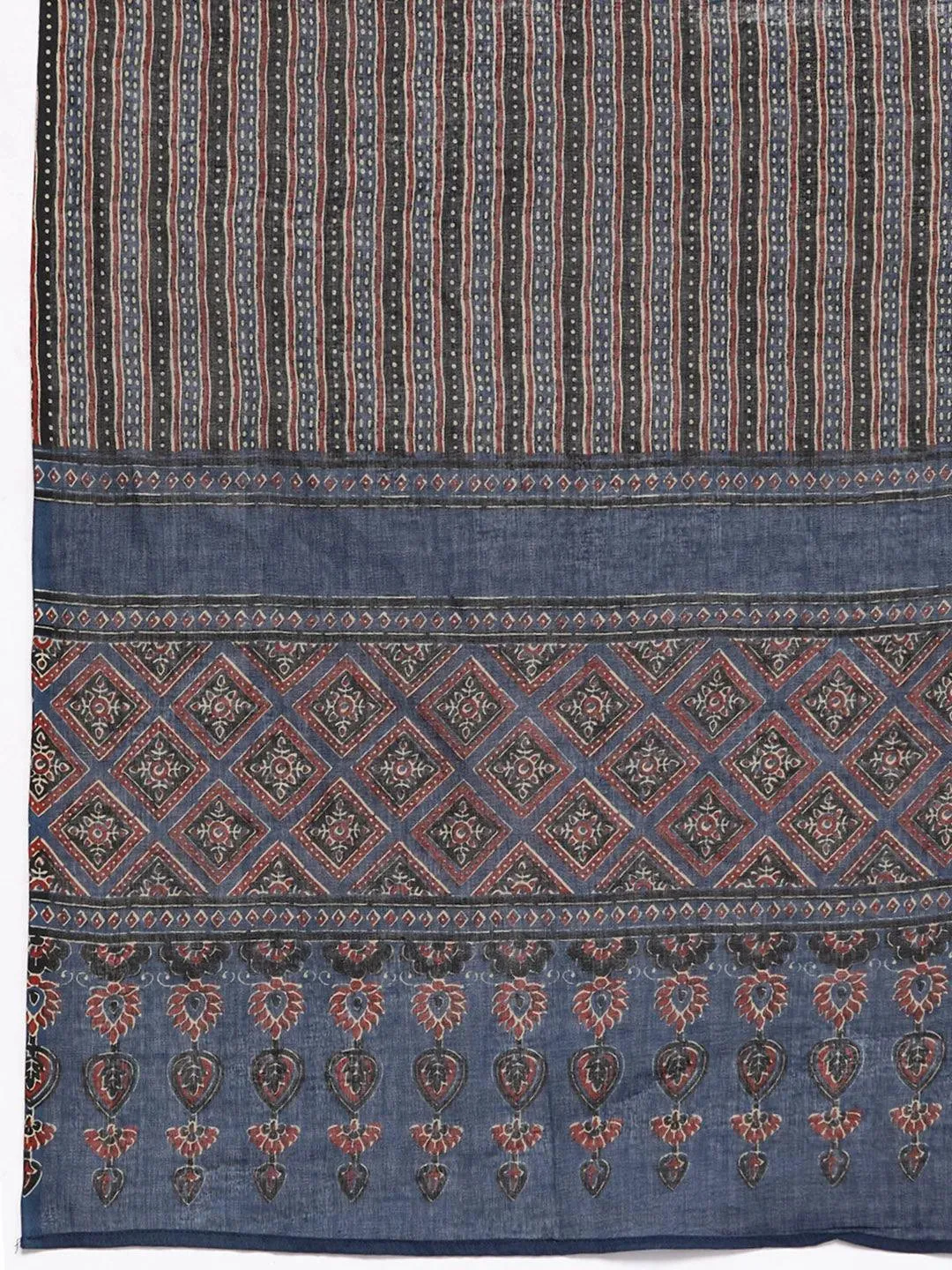 Plus Size Blue Printed Cotton Straight Suit With Dupatta