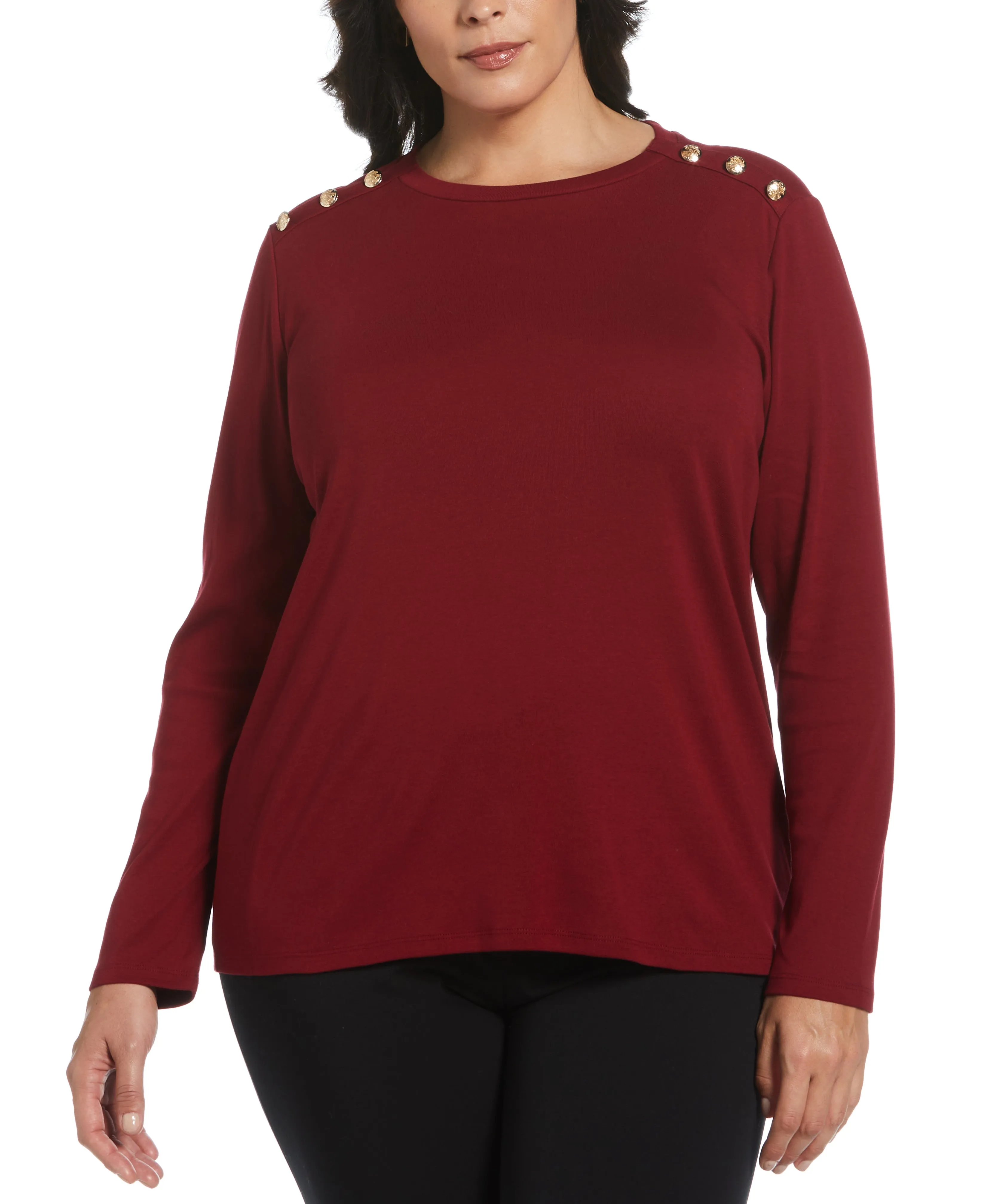 Plus Size Ribbed Button Detail Top