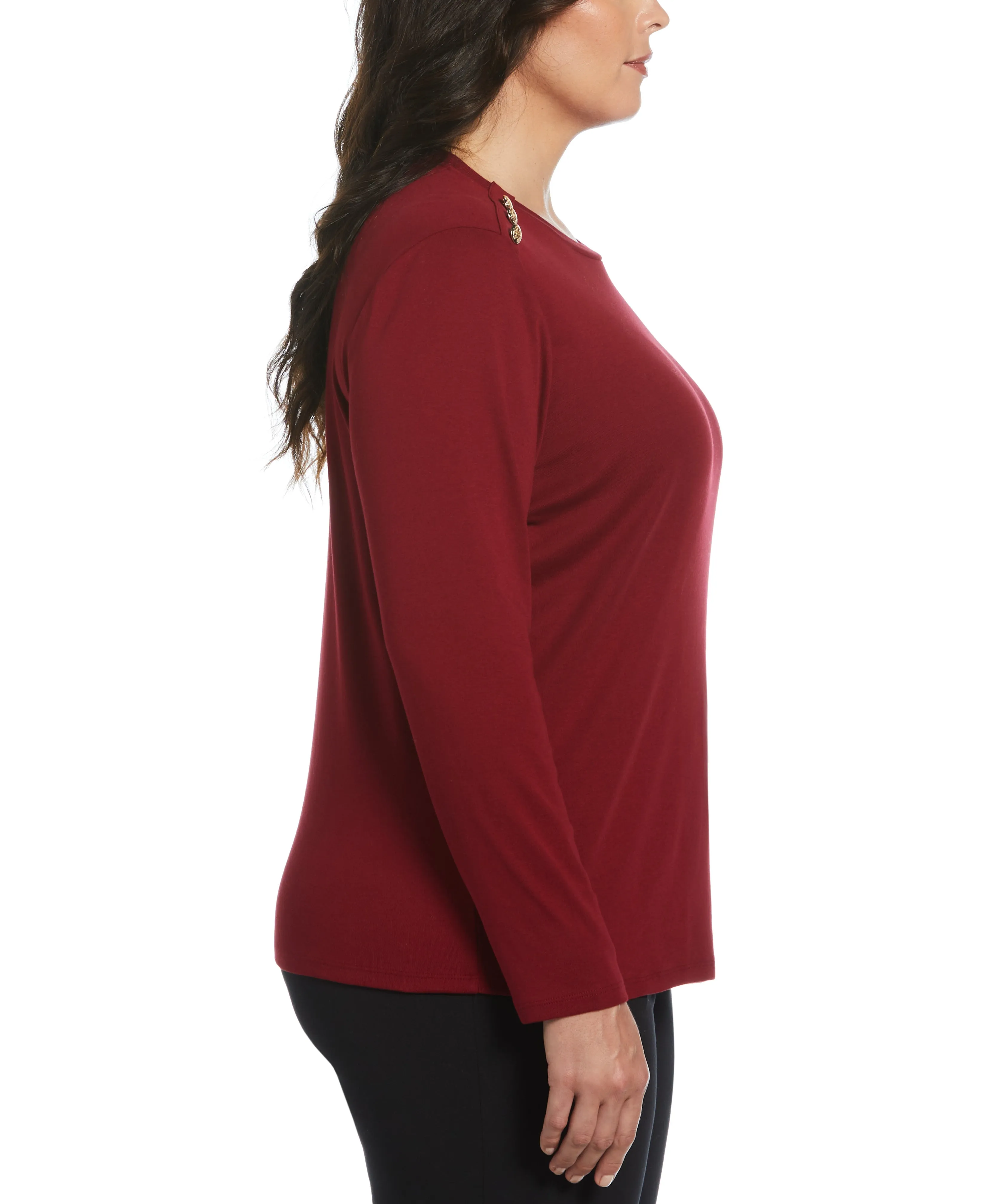 Plus Size Ribbed Button Detail Top