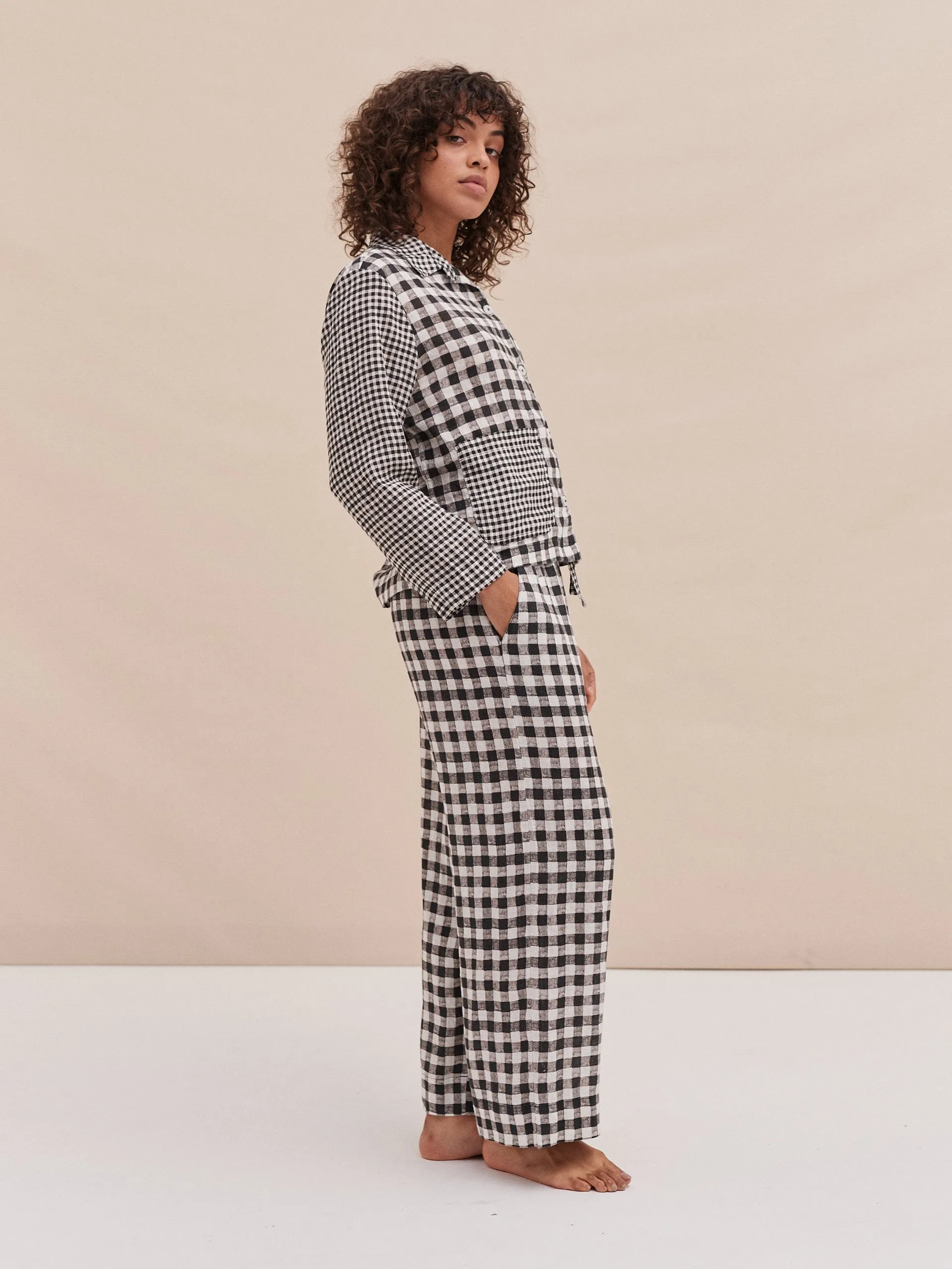 Pocket set gingham print in black and white