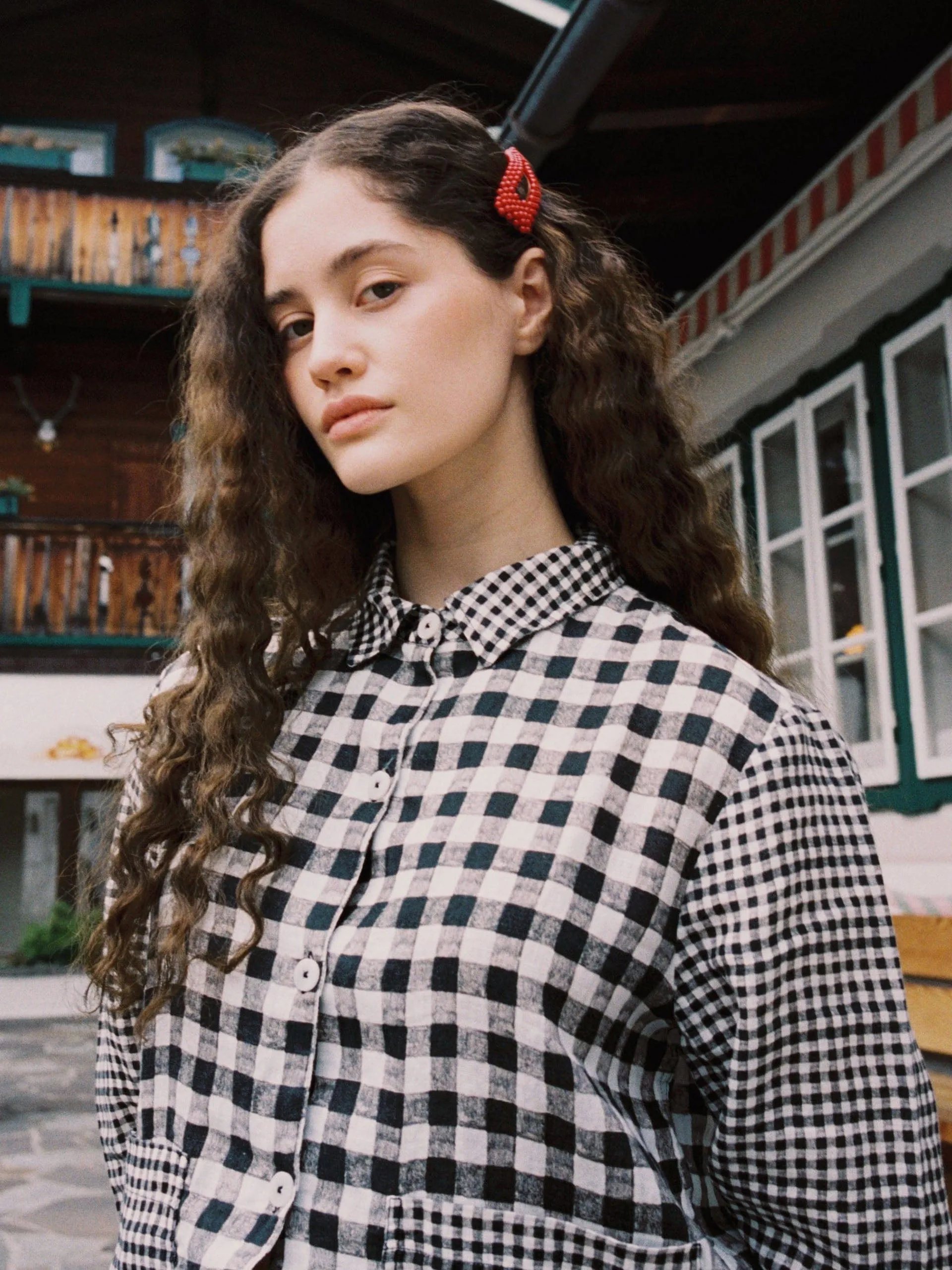 Pocket set gingham print in black and white