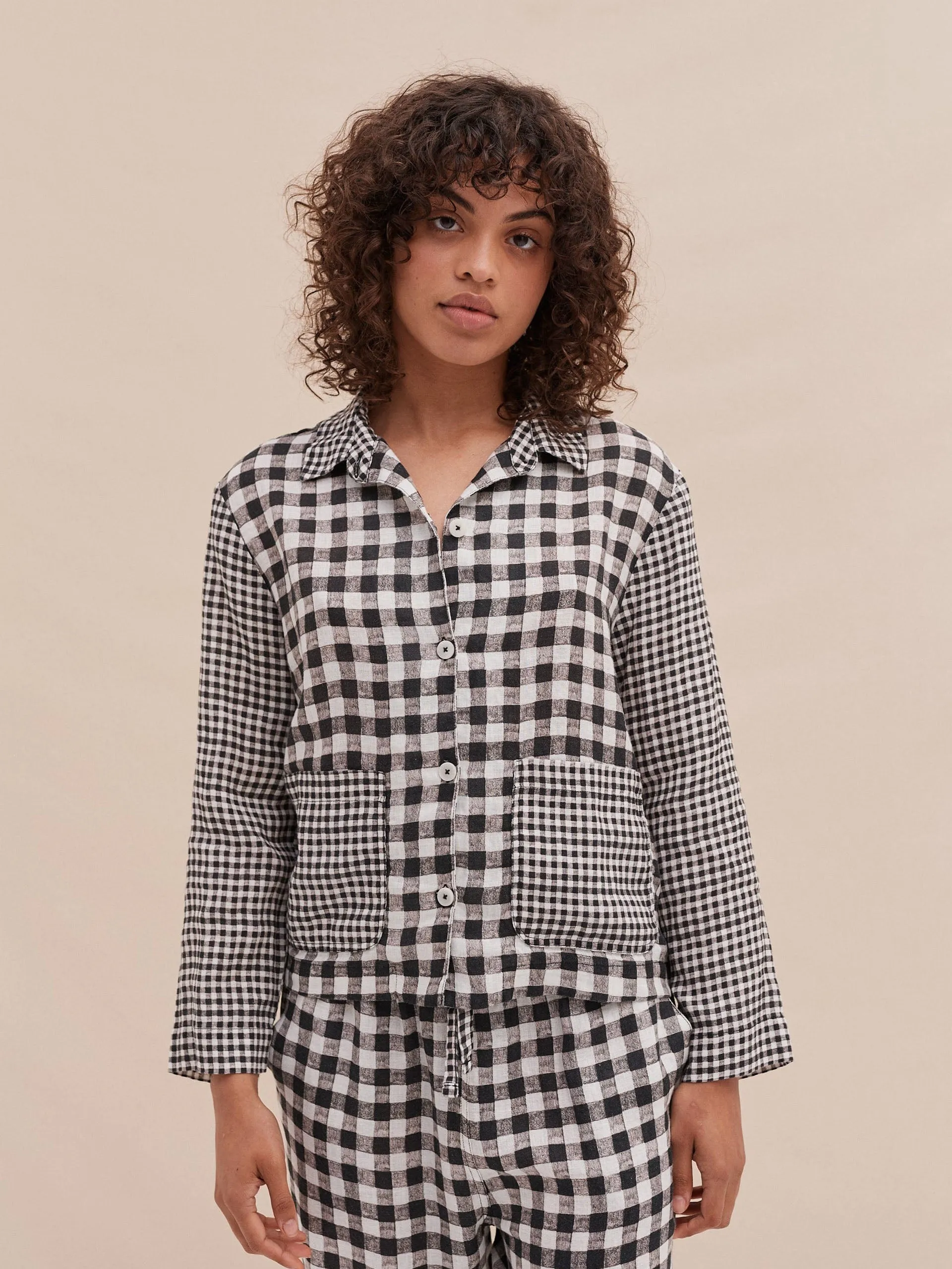 Pocket set gingham print in black and white