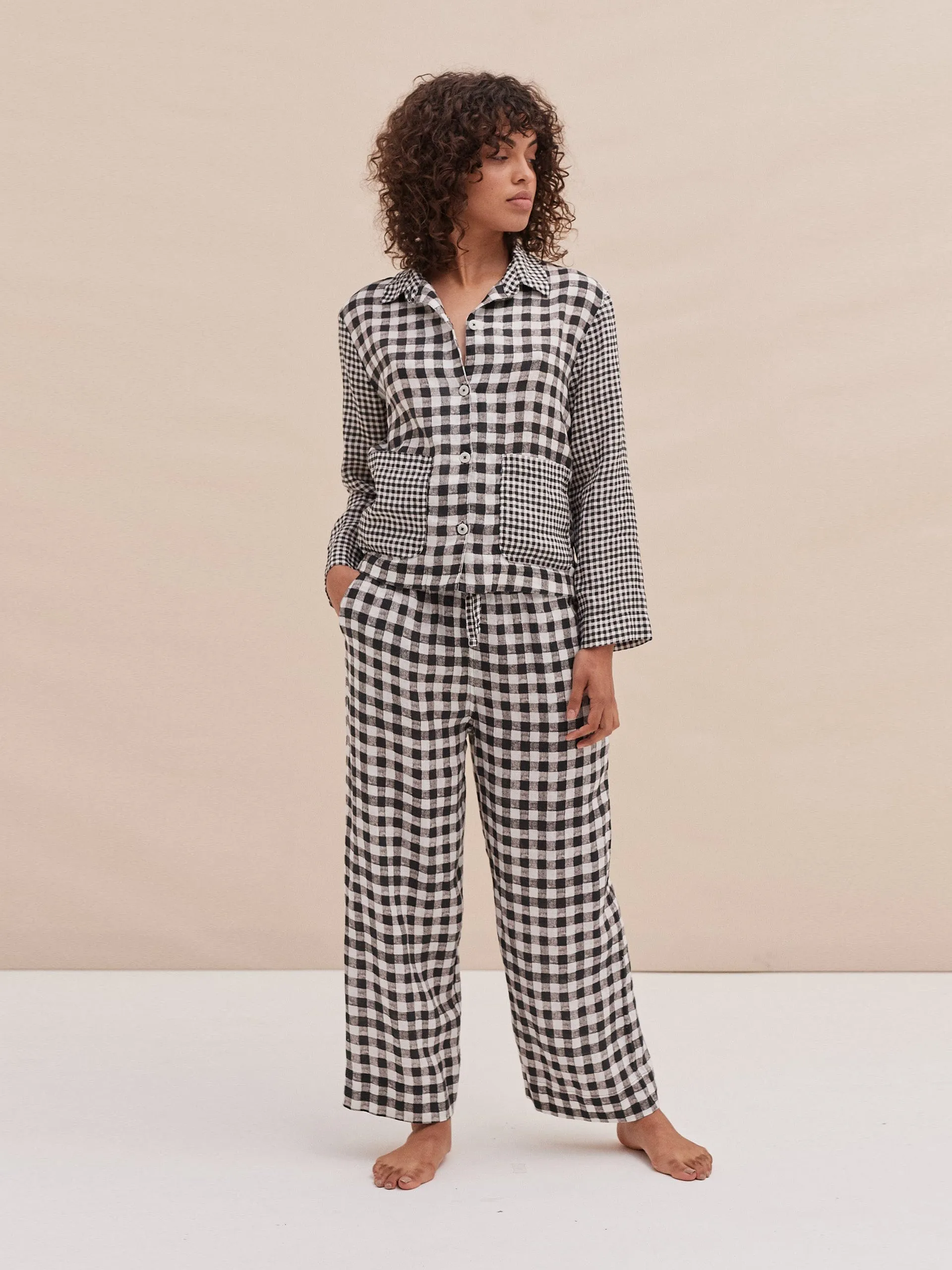 Pocket set gingham print in black and white