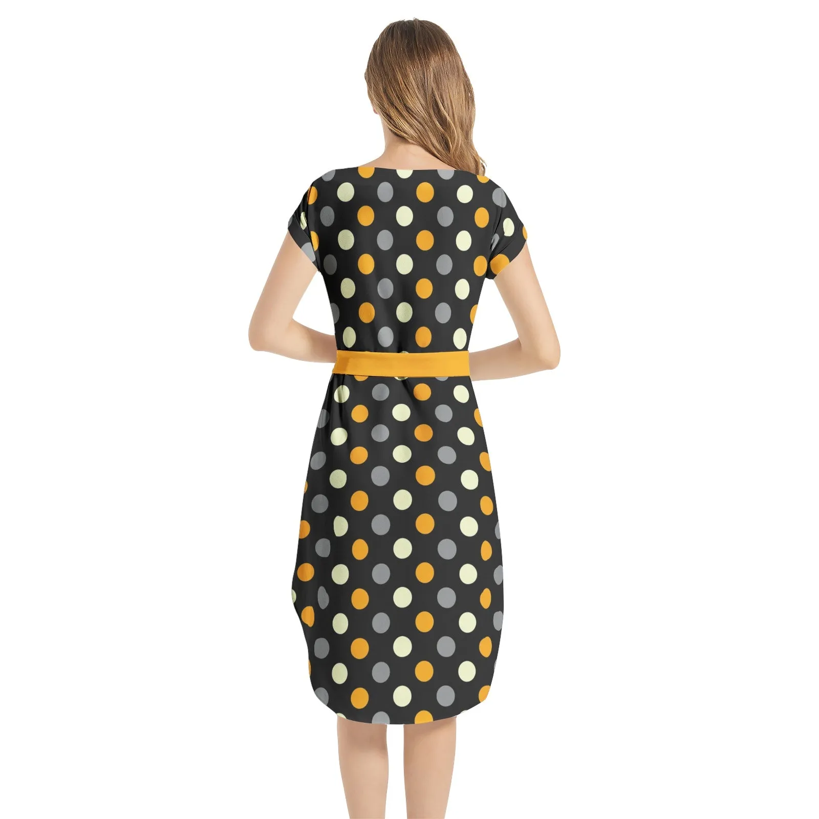 Polka dot Notched Neck Belted Dress