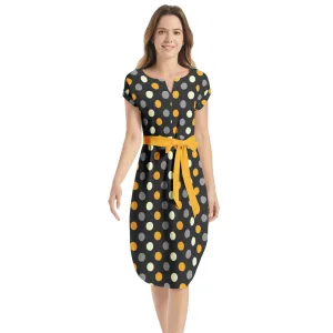 Polka dot Notched Neck Belted Dress