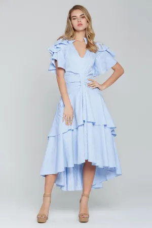 Powder Blue Asymmetrical Ruffled Midi Dress