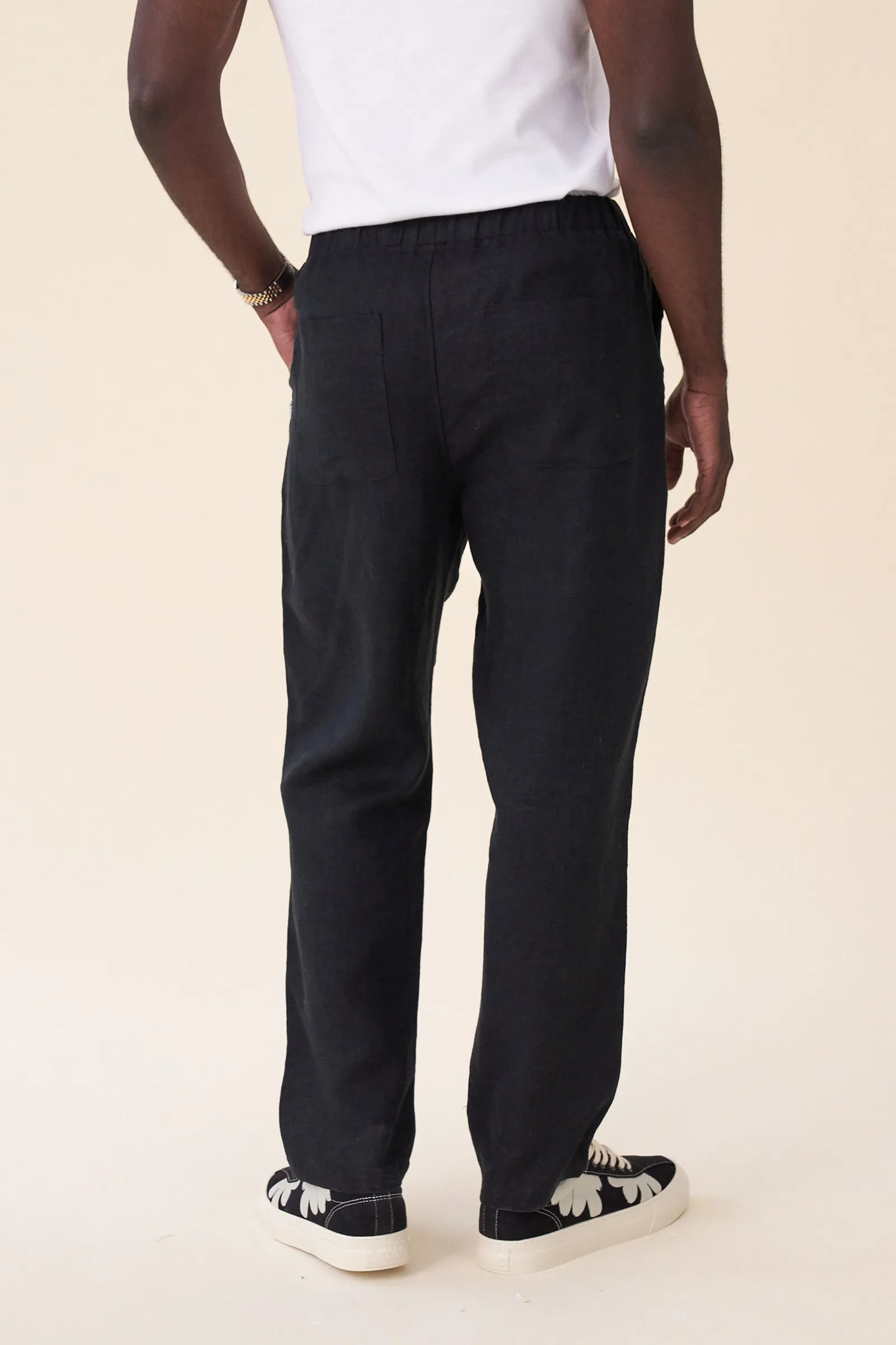 RELAXED WIDE LEG LINEN TROUSERS - BLACK
