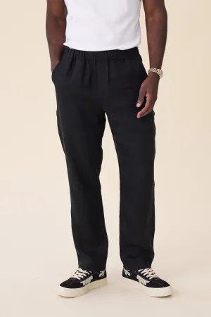 RELAXED WIDE LEG LINEN TROUSERS - BLACK