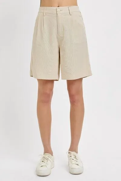 RISEN High Rise Pleated Front Shorts