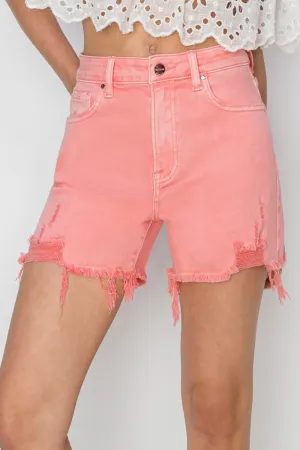 RISEN High Waisted Distressed Pink Washed Denim Jean Shorts