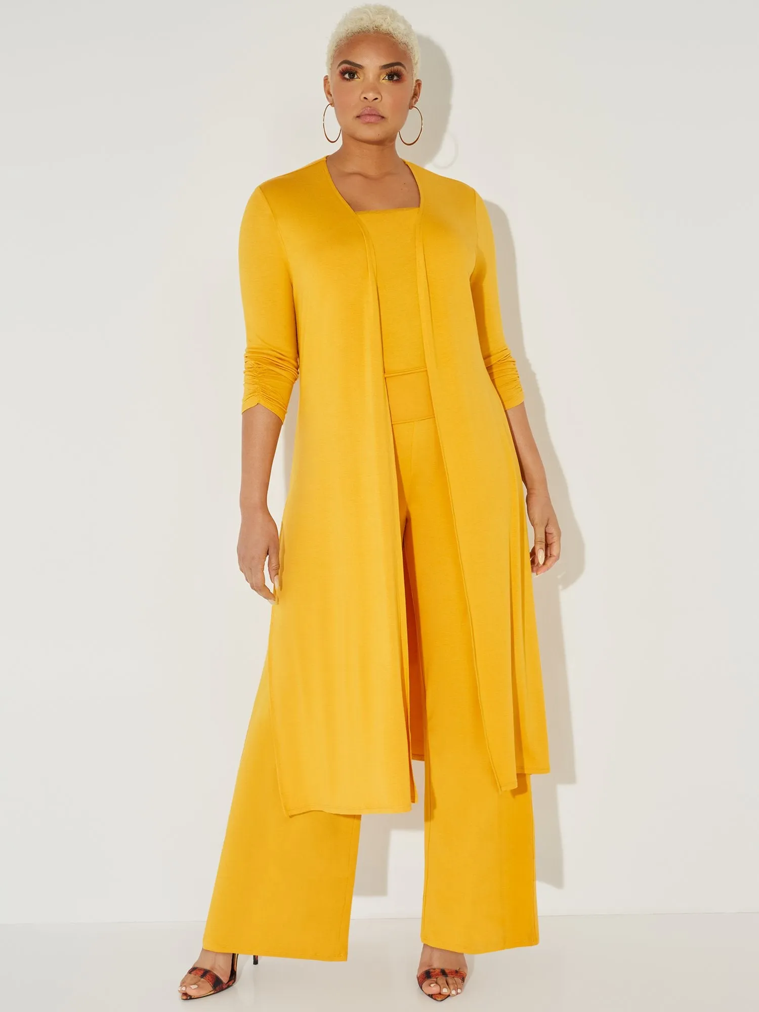 Ruched 3/4-Sleeve Duster Cardigan - NY&C Style System