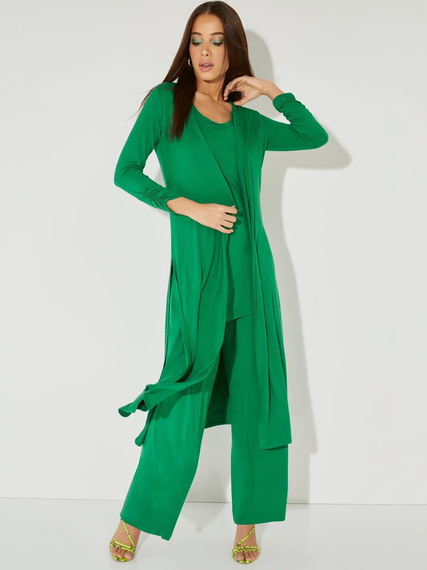 Ruched 3/4-Sleeve Duster Cardigan - NY&C Style System