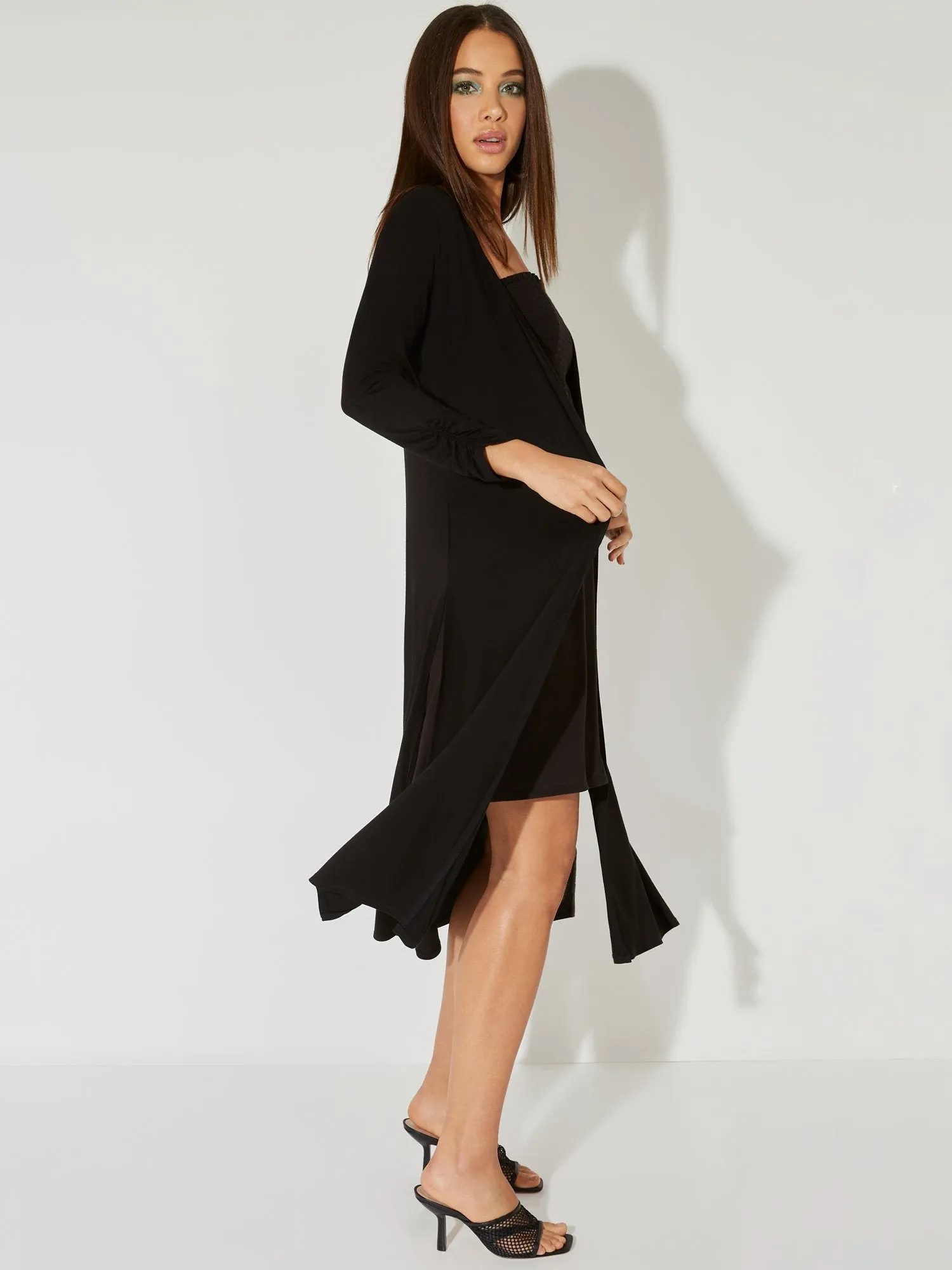 Ruched 3/4-Sleeve Duster Cardigan - NY&C Style System