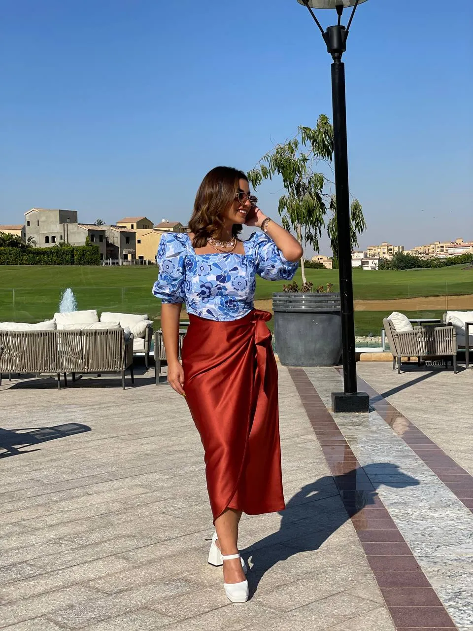 Satin wrap Skirt - Dark Orange