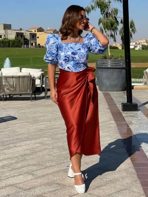 Satin wrap Skirt - Dark Orange