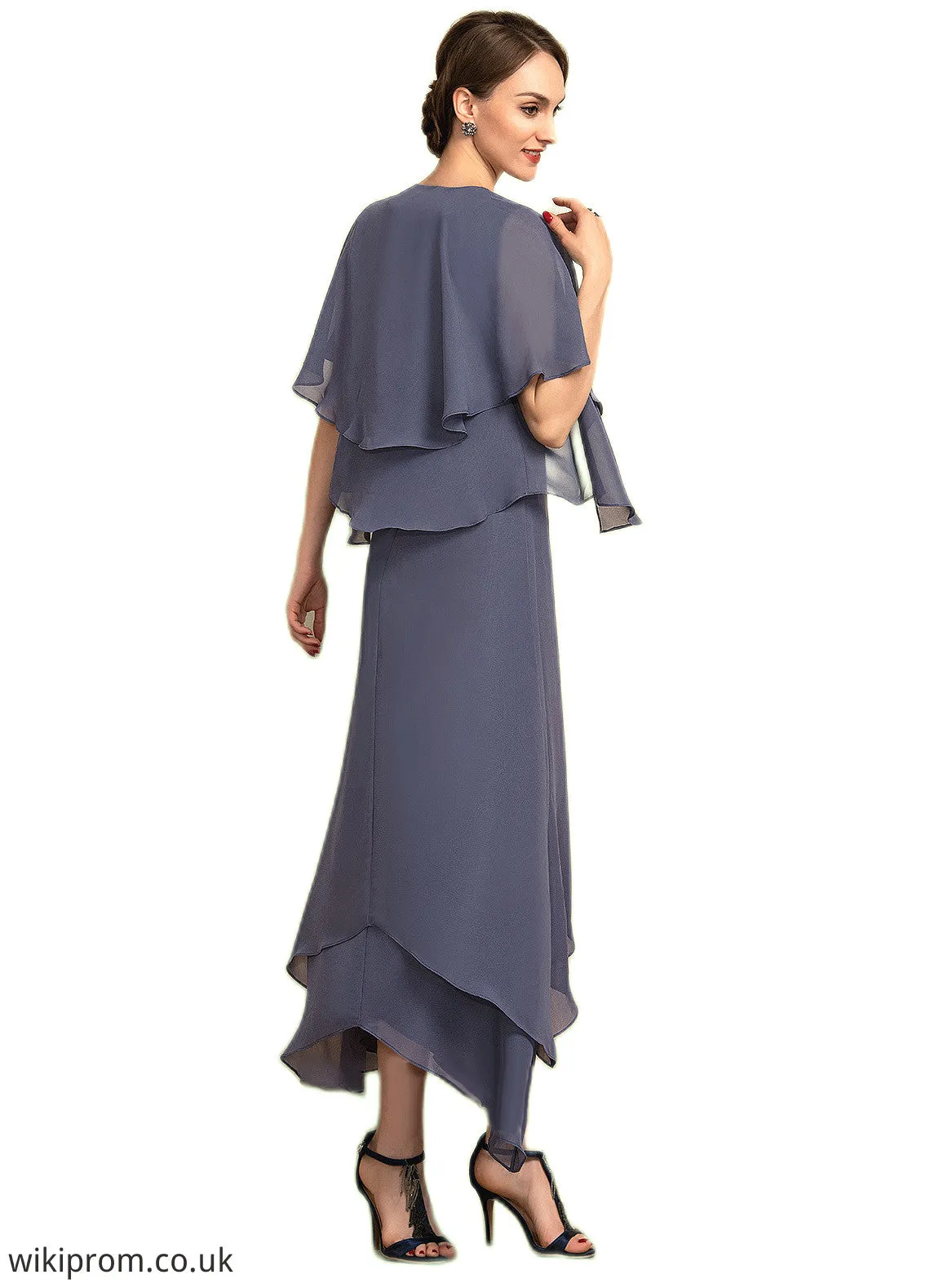 Scarlett A-line V-Neck Ankle-Length Chiffon Mother of the Bride Dress With Beading SWK126P0014655