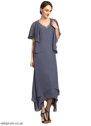 Scarlett A-line V-Neck Ankle-Length Chiffon Mother of the Bride Dress With Beading SWK126P0014655