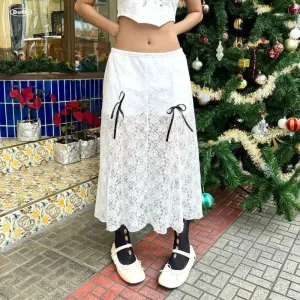 See Bows Color Summer Fashion New Through Solid Hot Lace Skirt