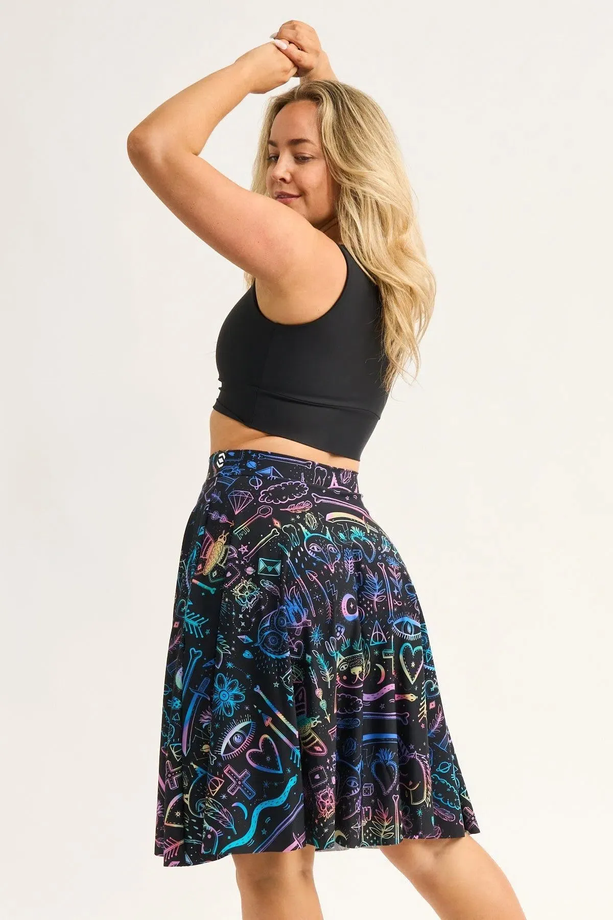 Silky Narrow Waisted Midi Skater Skirt W/ Pockets - Scratchboard Spellz