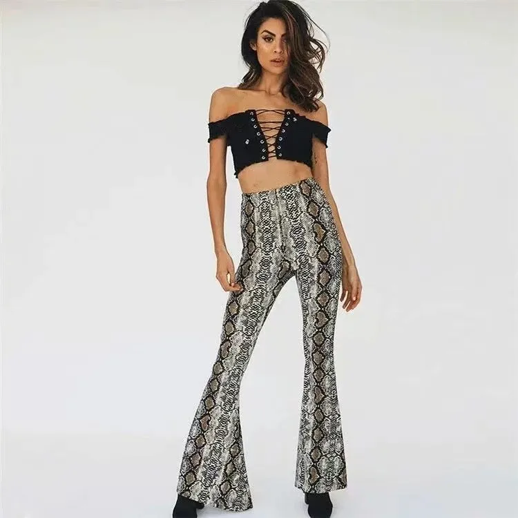 Snake Print Flared Pants