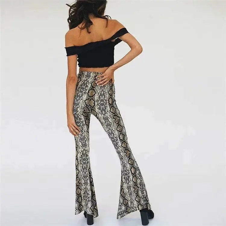 Snake Print Flared Pants