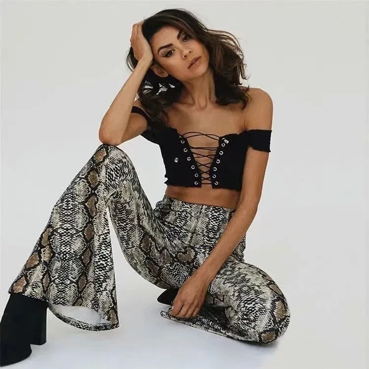 Snake Print Flared Pants